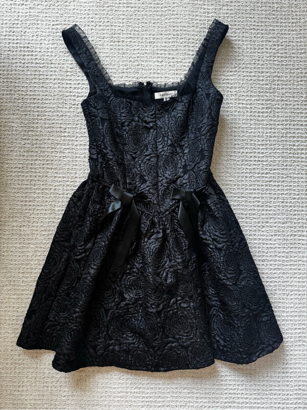 Black Floral  Party Dress with Ribbon Accents